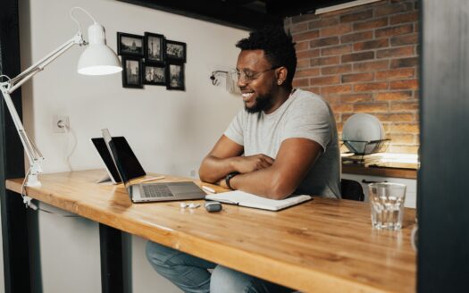 man working from home