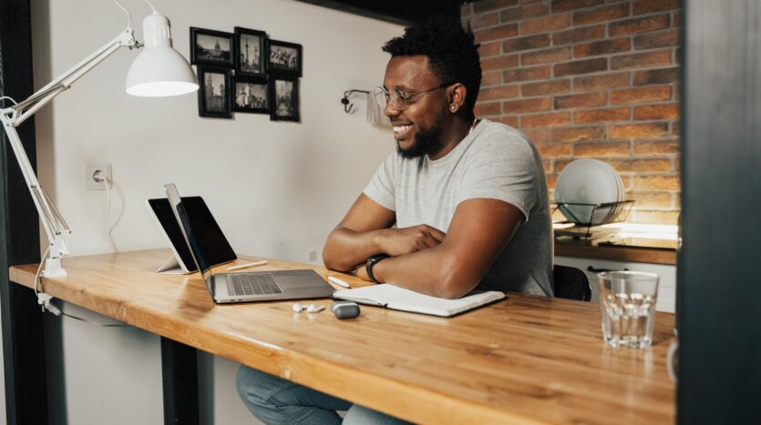 man working from home