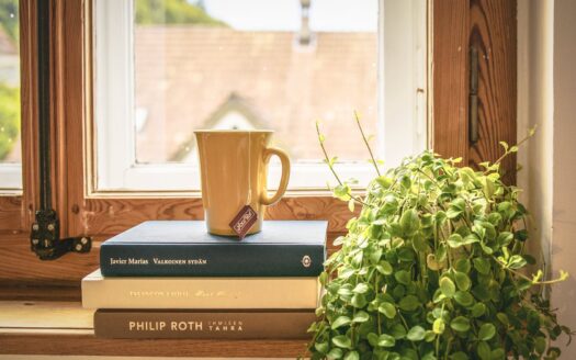 book stack books contemporary cup