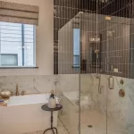 Primary Bath in a David Weekley Homes model at Furst Ranch