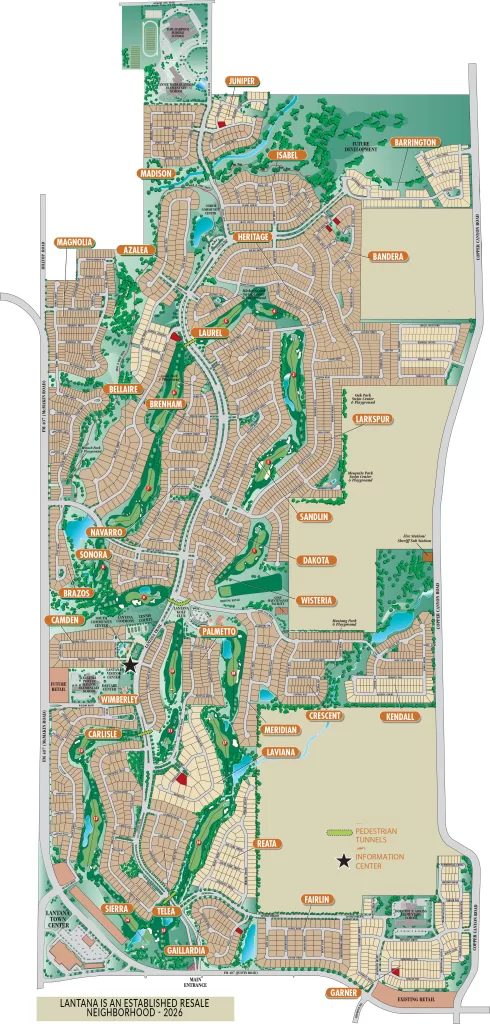 Map of Lantana TX showing 2026 communities and retail locations